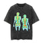 Vintage Thermal Skeleton Double Figure Washed Black Oversized T-Shirt