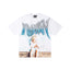 White Vintage Renaissance Cherub Holding Dove Graphic T-Shirt Blue Gradient Rhinestone Gothic Letter Oversized Unisex Streetwear Short Sleeve Tee