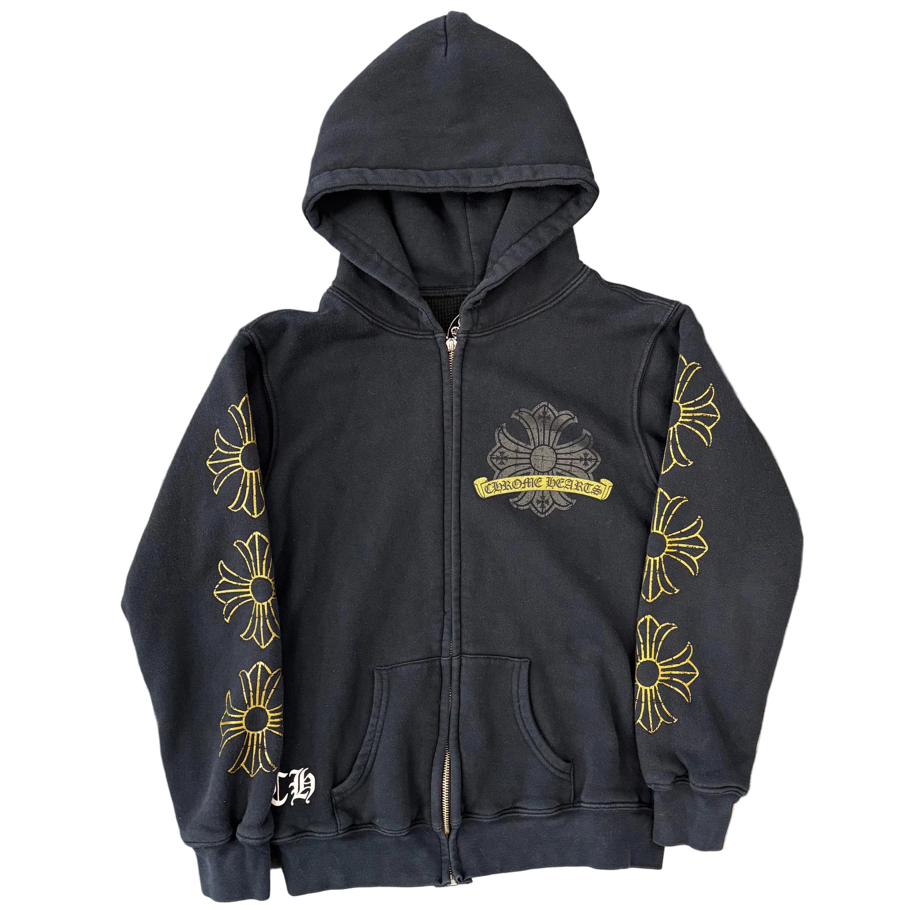 Chrome Hearts Vintage Gold Horseshoe Thermal Zip Up Hoodie