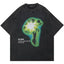 Psychedelic Gradient Alien Skull Washed T-Shirt Life Slogan Print Dark Surreal Aesthetic Oversized Unisex Streetwear Tee