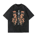 Flame Surrounded Cross Skeleton Vintage Washed Graphic Tee