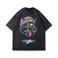 4-Eyed Hip Hop Cat Beanie Retro Washed Graphic Streetwear T-Shirt