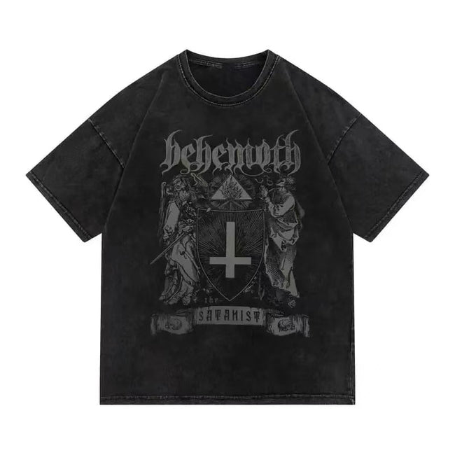 Behemoth Satanist Religious Crest Black Metal Band Vintage Washed T-Shirt Hover Image