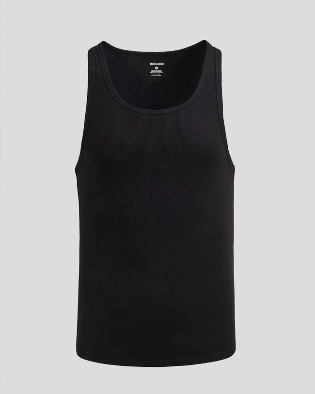 Black Ribbed Curved Hem Tank Main Image