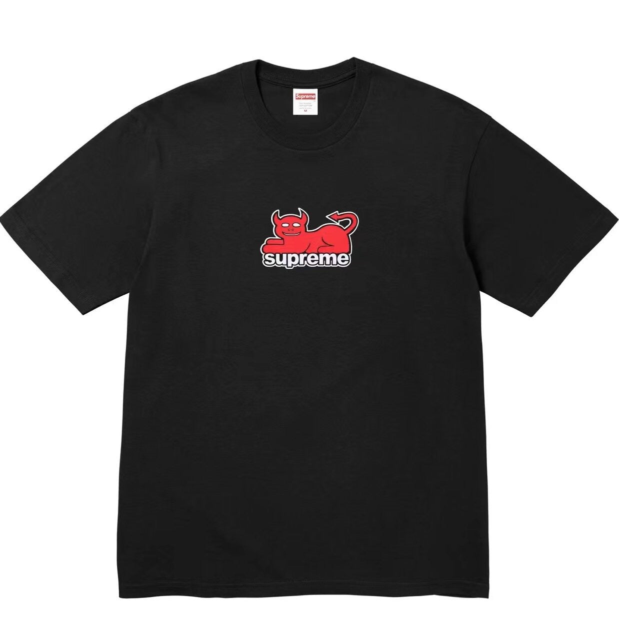 Supreme Cute Red Devil Cat Graphic T-Shirt Cartoon Devil Pet Logo Unisex  Casual Streetwear Short Sleeve Tee