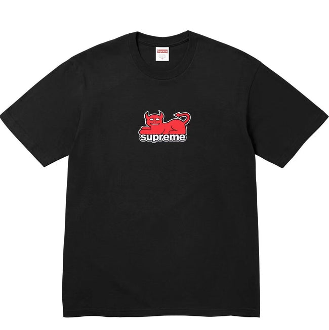 Supreme Cute Red Devil Cat Graphic T-Shirt Cartoon Devil Pet Logo Unisex  Casual Streetwear Short Sleeve Tee Main Image