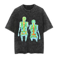 Vintage Thermal Skeleton Double Figure Washed Black Oversized T-Shirt