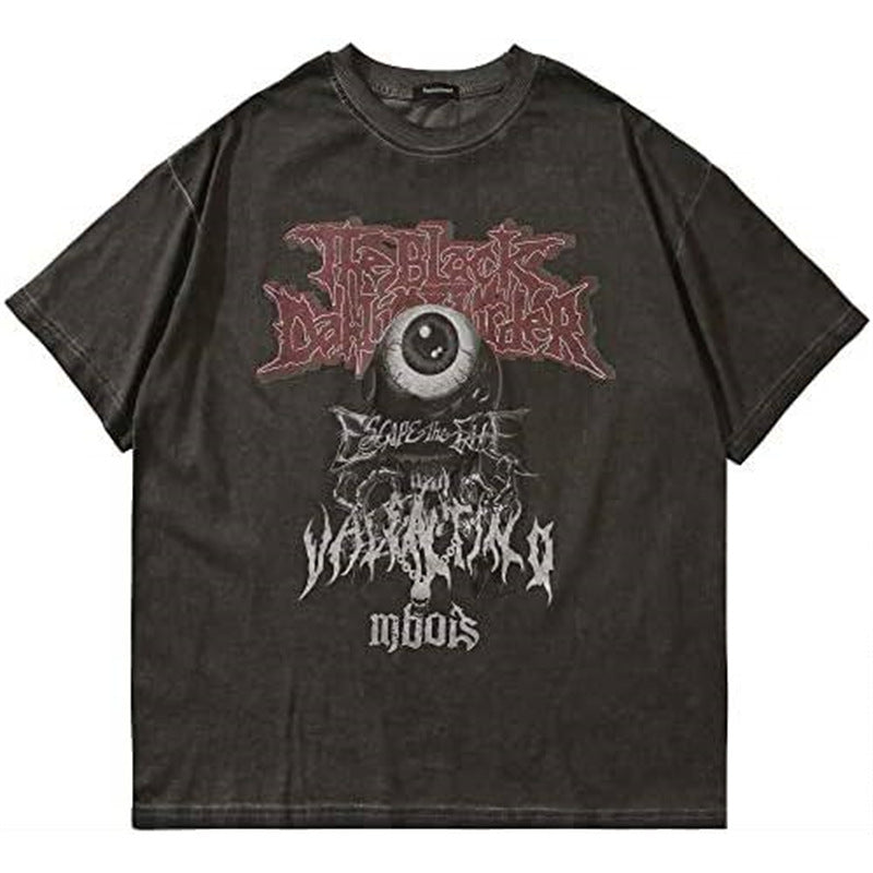 Black Metal Gothic Eyeball Vintage Washed T-Shirt Dark Horror Streetwear Oversized Unisex Short Sleeve Tee