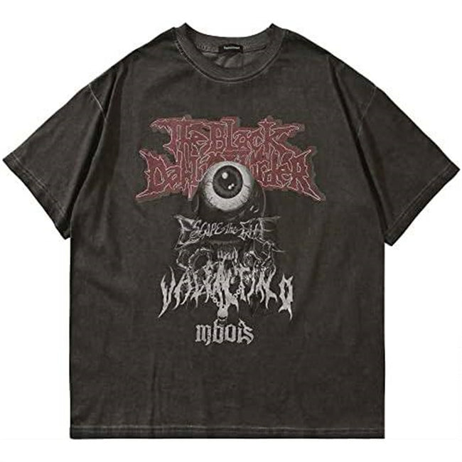 Black Metal Gothic Eyeball Vintage Washed T-Shirt Dark Horror Streetwear Oversized Unisex Short Sleeve Tee Hover Image