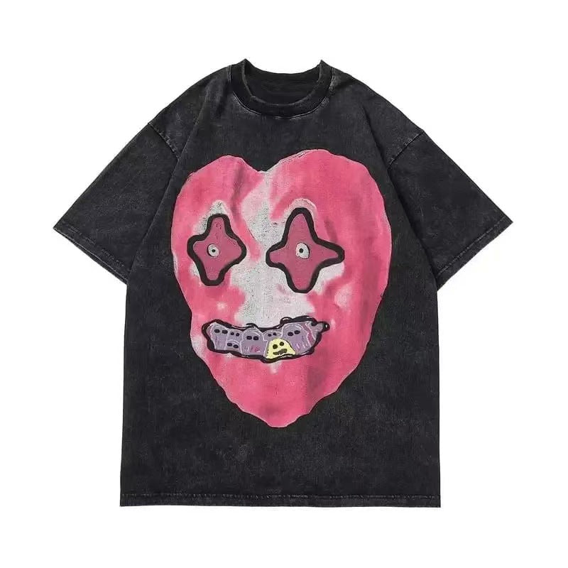 'Nightmare Heart' Acid Washed Graphic Print T-Shirt