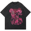 Y2K Pink Graffiti Cartoon Sketch Washed T-Shirt Grunge Hand Drawn Character Oversized Unisex Streetwear Short Sleeve Tee