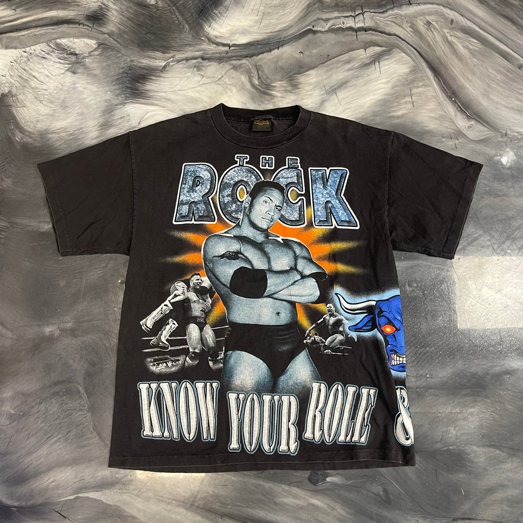 1999 WWF The Rock "Know Your Role And Shut Your Mouth" Vintage All-Over Print Tee