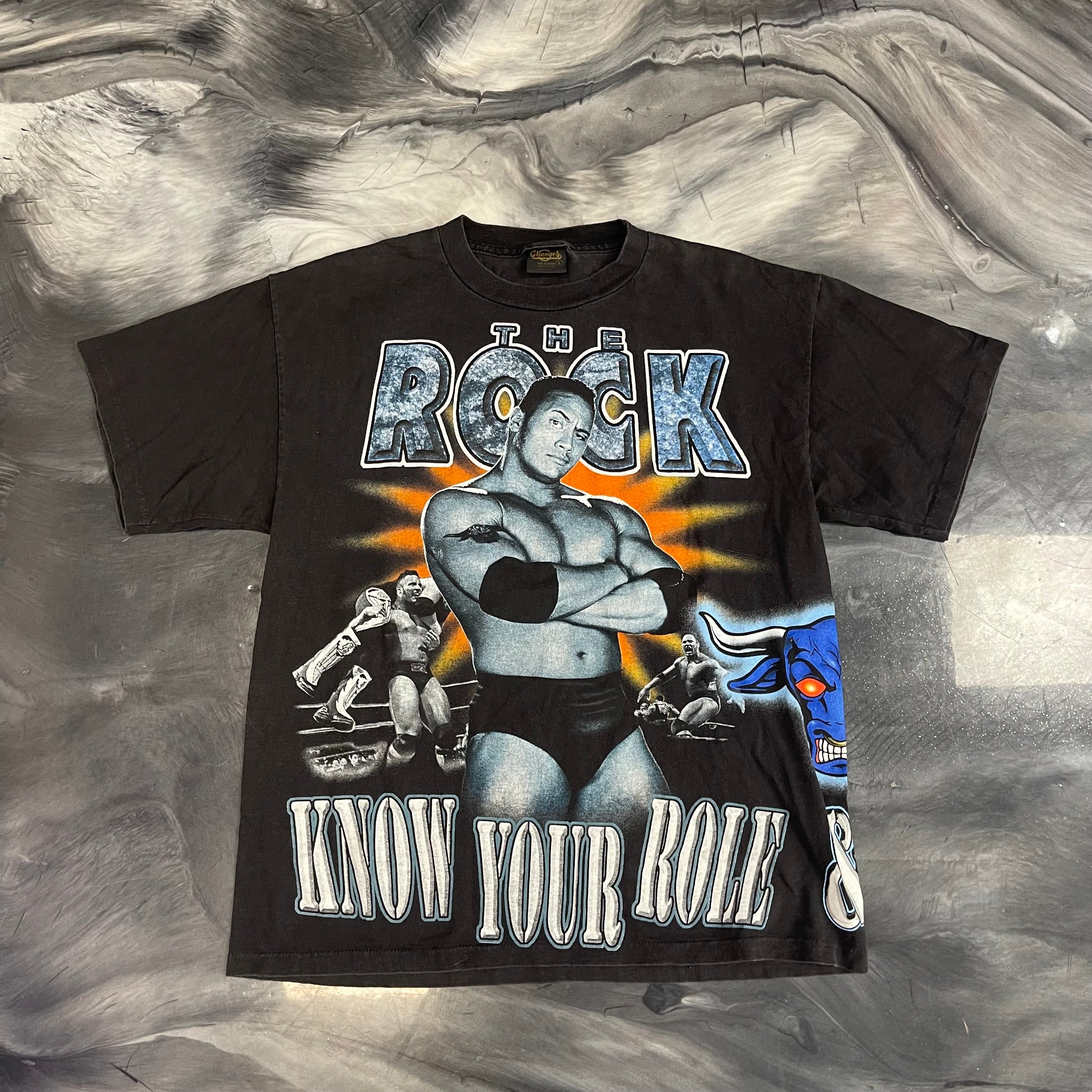 1999 WWF The Rock "Know Your Role And Shut Your Mouth" Vintage All-Over Print Tee