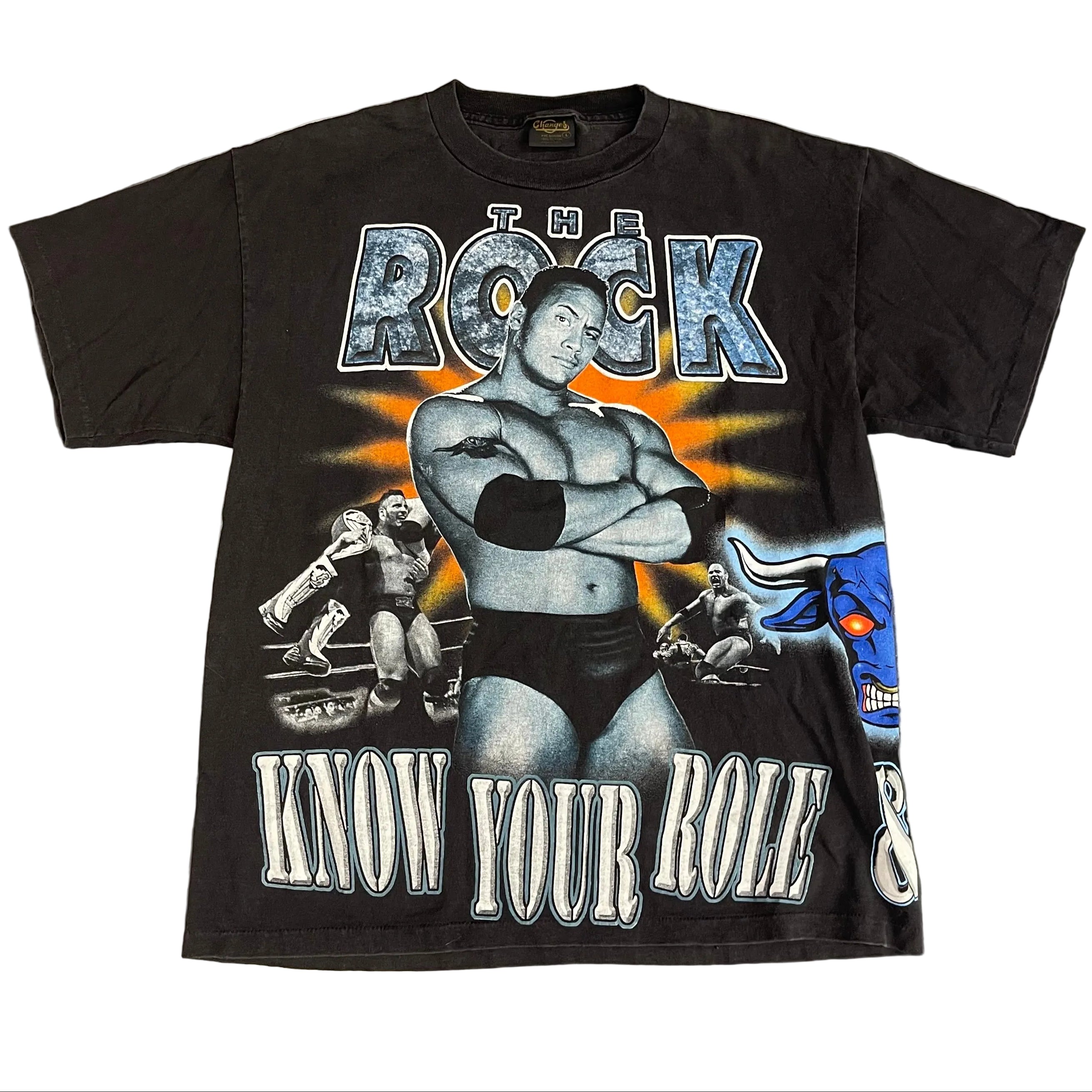 1999 WWF The Rock "Know Your Role And Shut Your Mouth" Vintage All-Over Print Tee