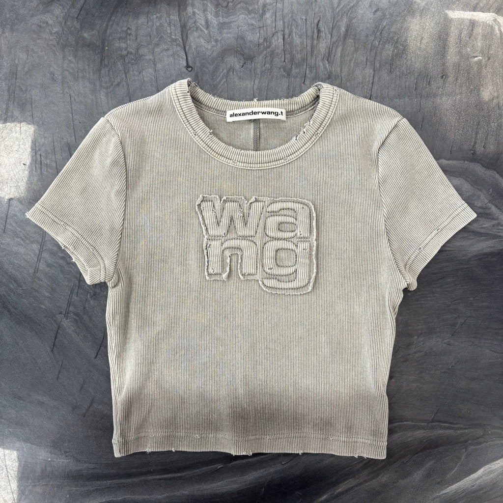 Alexander Wang Women’s Distressed Edge Rib Baby Tee Grey