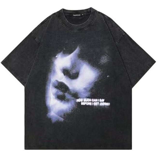 Dark Blurry Portrait Gothic Washed T-Shirt Y2K Sad Aesthetic Oversized Streetwear Unisex Short Sleeve Hover Image