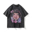 Y2K Kawaii Gothic Cartoon Girl Doodle Print Washed Black Oversized Graphic T-Shirt