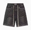 Valley Pure Black Washed Denim Shorts All Over Gradient Rhinestones Baggy Oversized Unisex Y2K Dark Street Knee Jorts