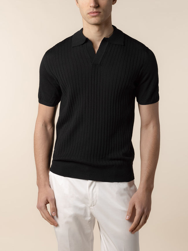 Shortsleeve Buttonless Ribbed Polo Black Main Image