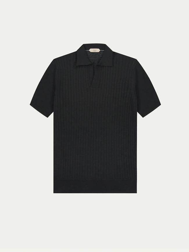 Shortsleeve Buttonless Ribbed Polo Black Hover Image