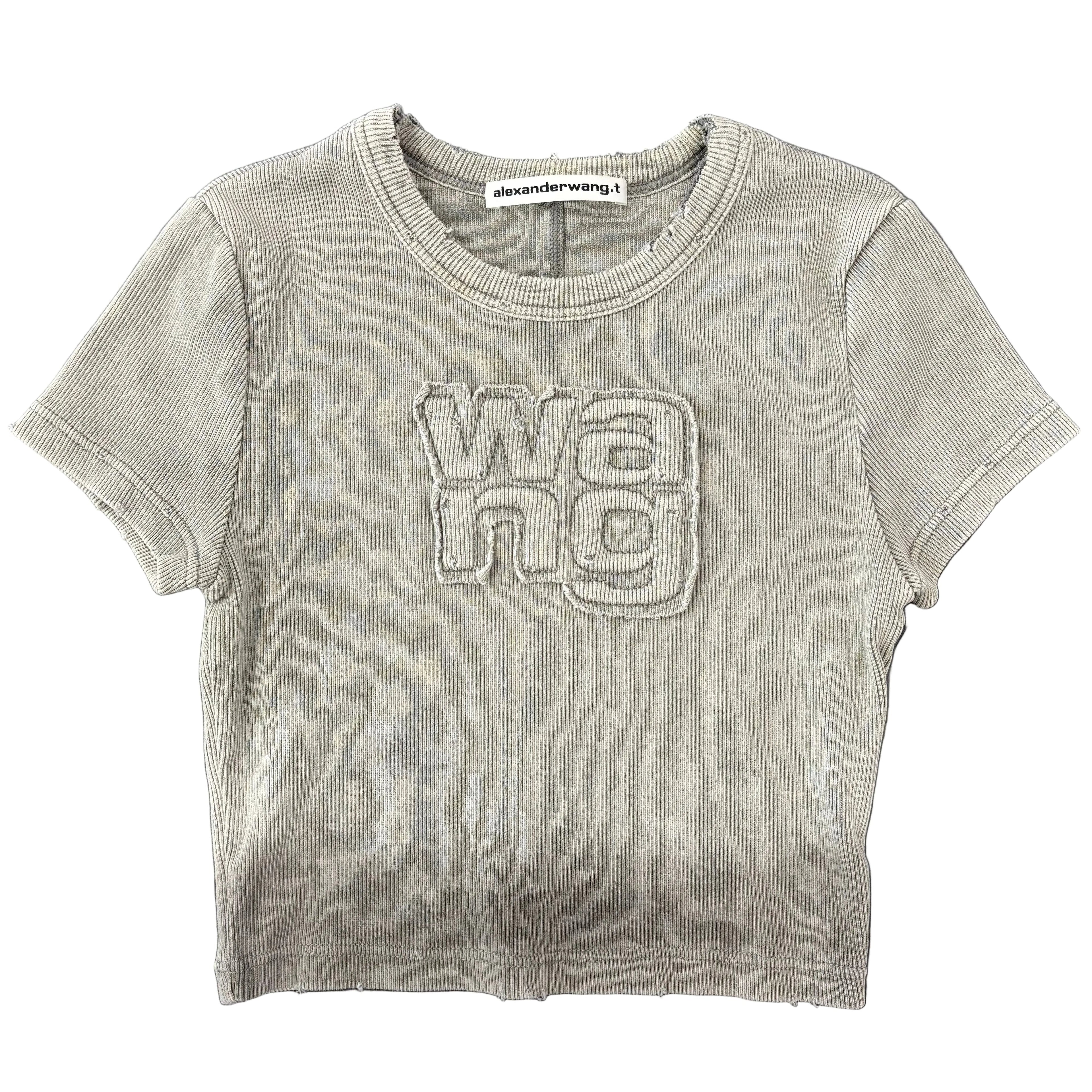 Alexander Wang Women’s Distressed Edge Rib Baby Tee Grey