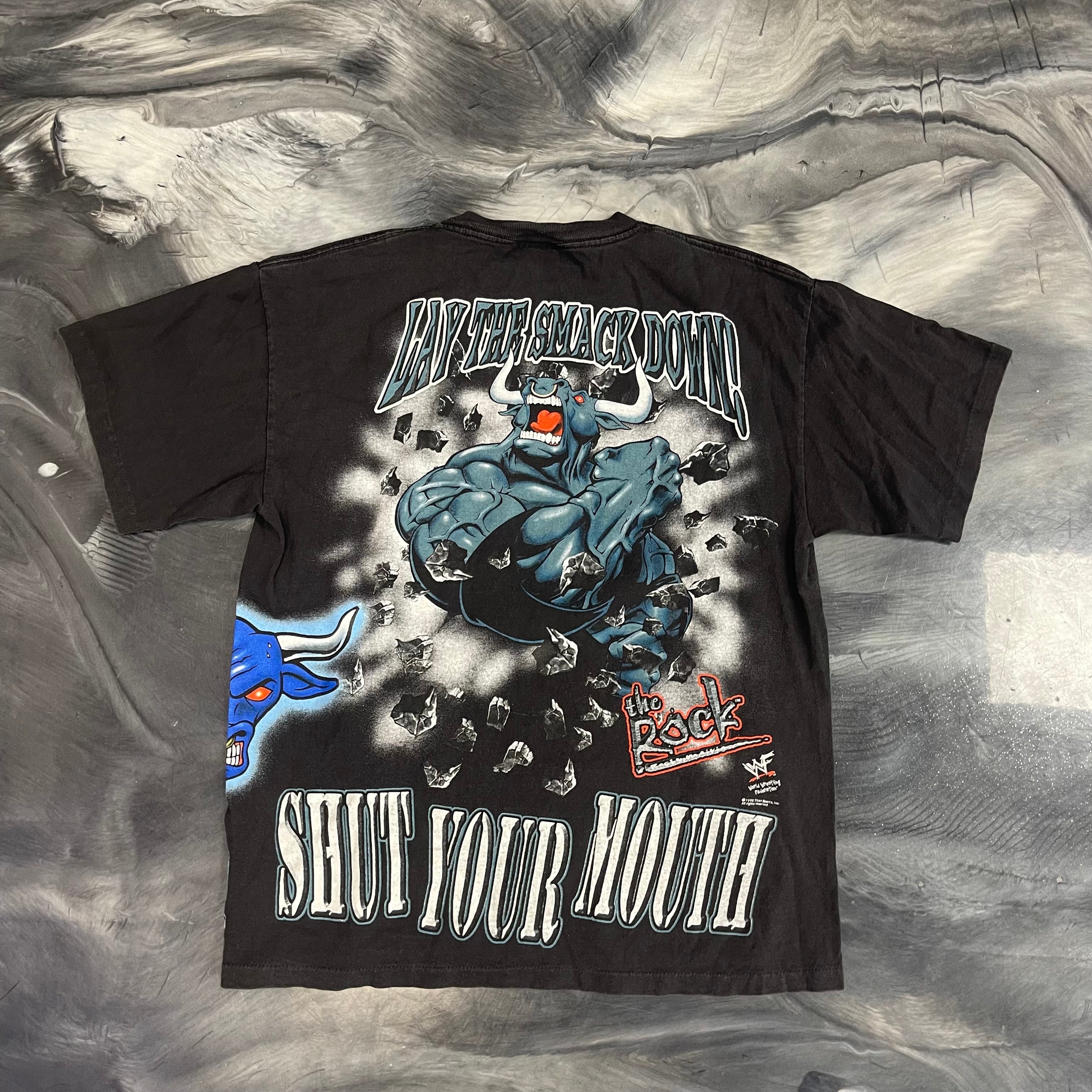 1999 WWF The Rock "Know Your Role And Shut Your Mouth" Vintage All-Over Print Tee