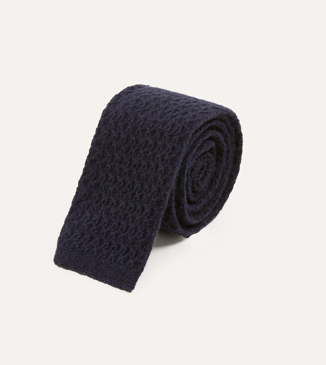Navy Knitted Cashmere Wool Solid Colour Tie Main Image