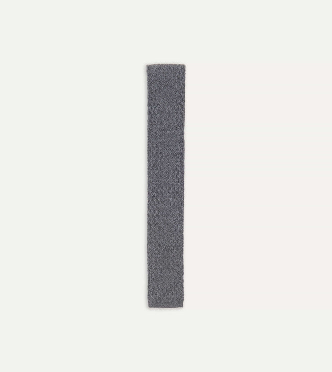 Grey Knitted Cashmere Wool Solid Colour Tie Hover Image