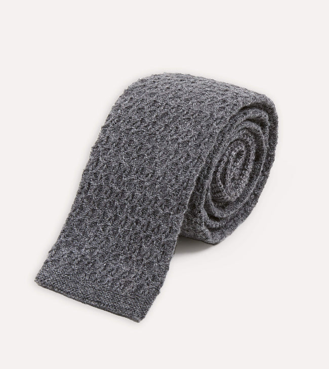 Grey Knitted Cashmere Wool Solid Colour Tie Main Image