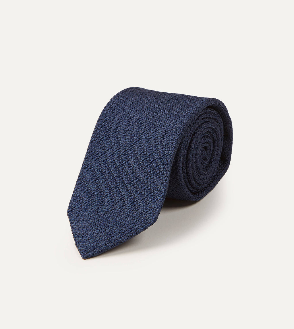 Navy Large Knot Grenadine Tipped Tie