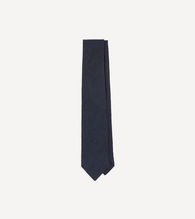 Navy Herringbone Shantung Silk Tipped Tie Hover Image