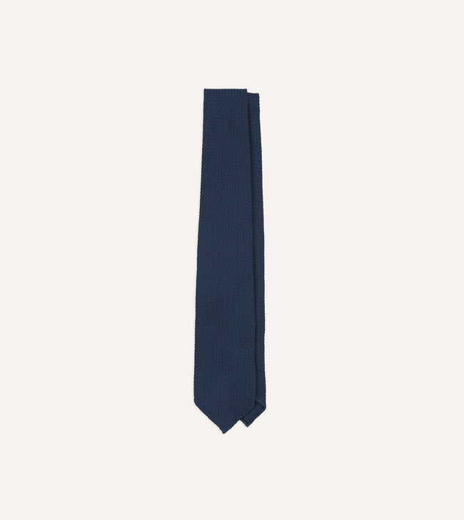 Navy Hand Rolled Large Knot Grenadine Tie Hover Image