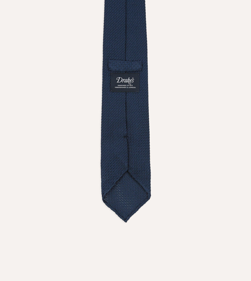 Navy Hand Rolled Large Knot Grenadine Tie