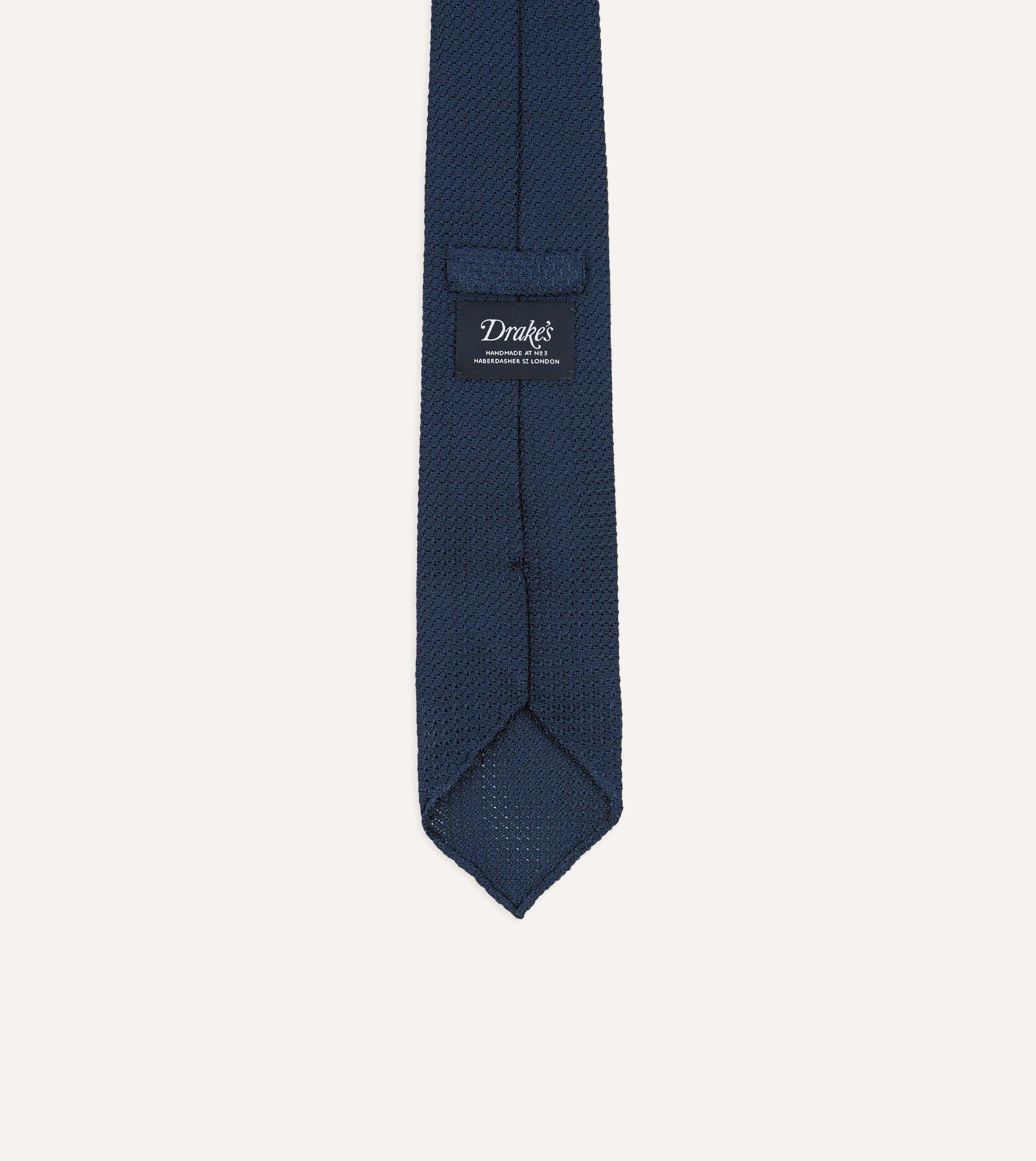Navy Hand Rolled Large Knot Grenadine Tie