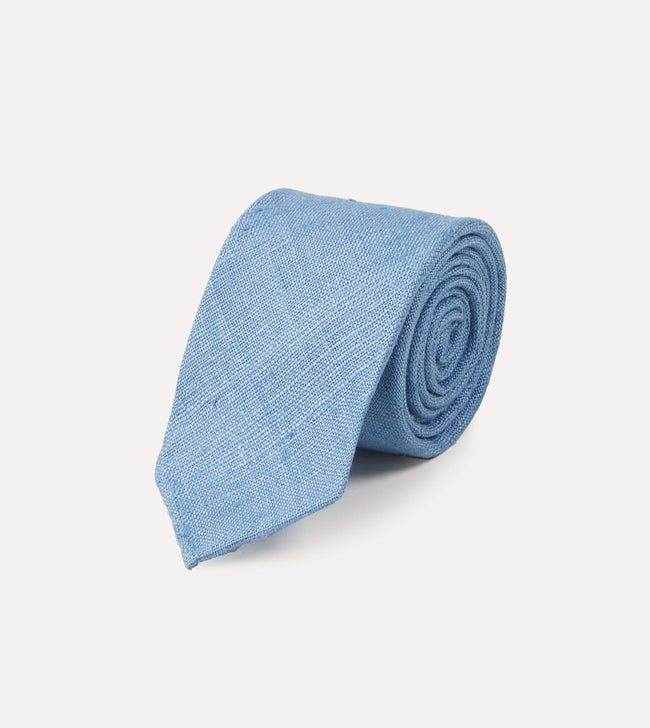 Blue Tussah Hand Rolled Silk Tie Main Image