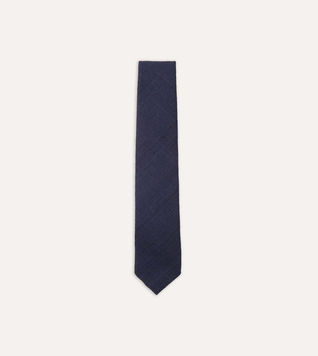 Navy Tussah Hand Rolled Silk Tie Hover Image