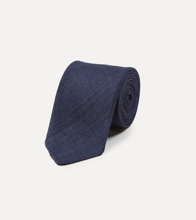 Navy Tussah Hand Rolled Silk Tie Main Image