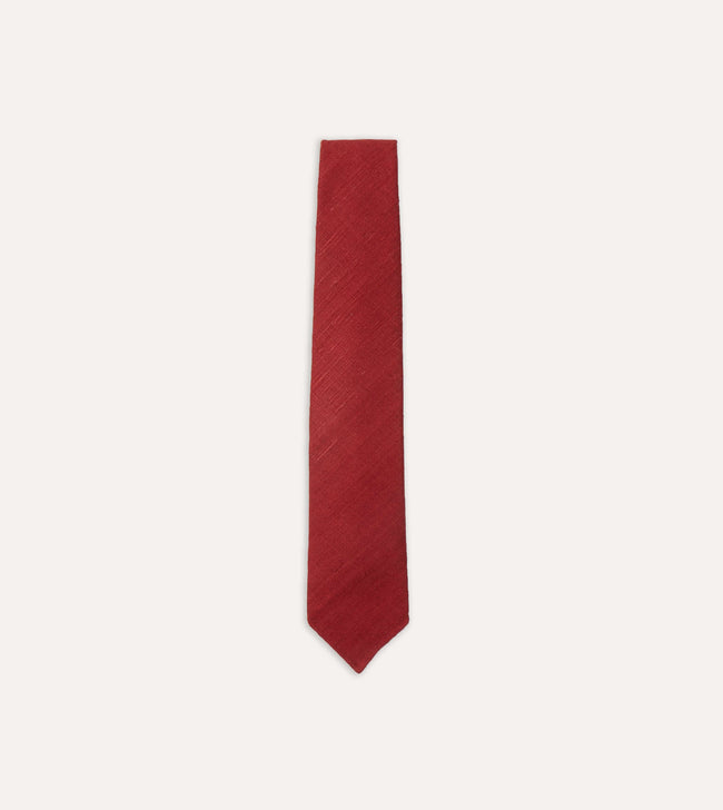 Red Tussah Hand Rolled Silk Tie Hover Image