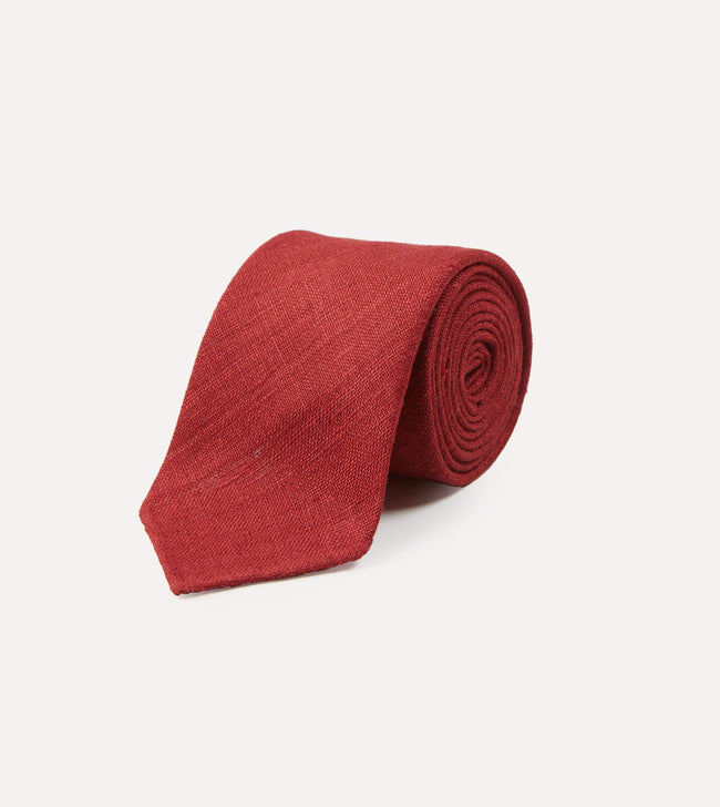 Red Tussah Hand Rolled Silk Tie Main Image