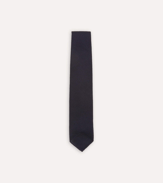 Dark Navy Hand Rolled Large Knot Grenadine Tie Hover Image