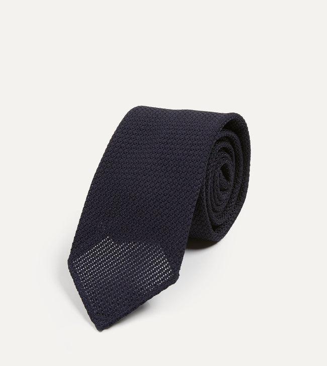Dark Navy Hand Rolled Large Knot Grenadine Tie Main Image