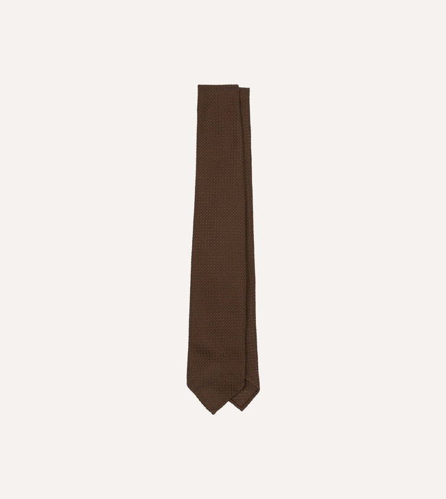 Brown Hand Rolled Large Knot Grenadine Tie Hover Image