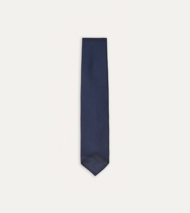 Navy Fine Woven Grenadine Silk Hand Rolled Tie Hover Image