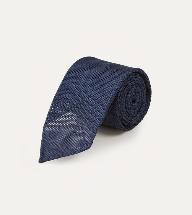 Navy Fine Woven Grenadine Silk Hand Rolled Tie Main Image