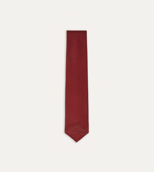 Red Fine Woven Grenadine Silk Hand Rolled Tie Hover Image