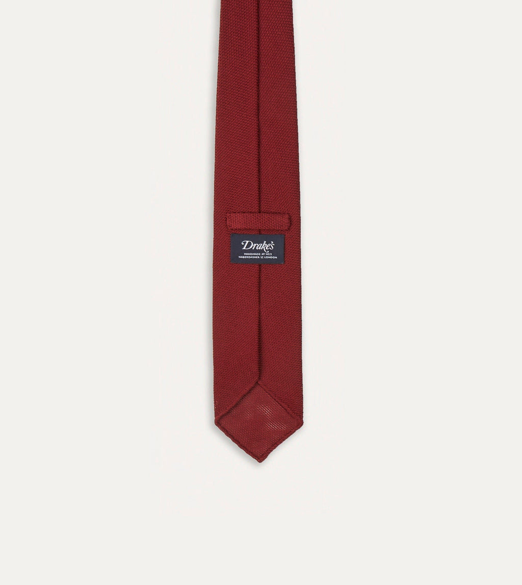 Red Fine Woven Grenadine Silk Hand Rolled Tie