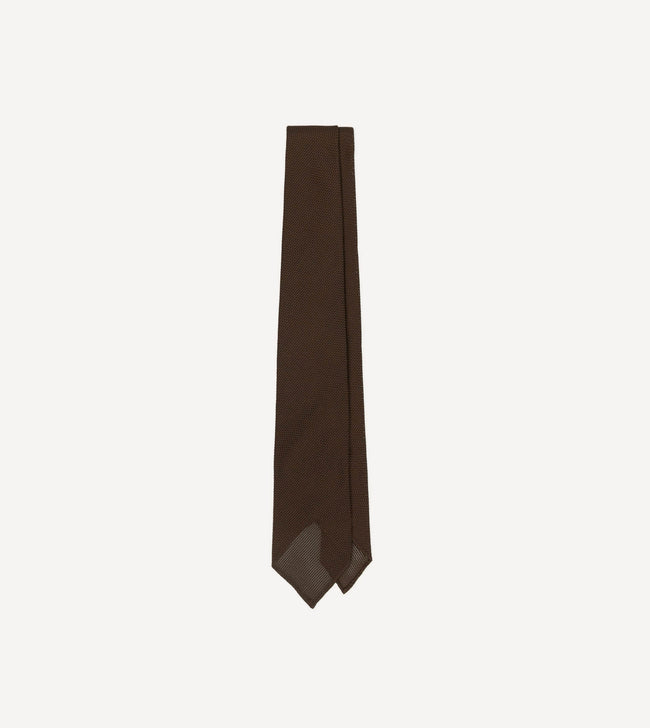 Brown Fine Woven Grenadine Silk Hand Rolled Tie Hover Image