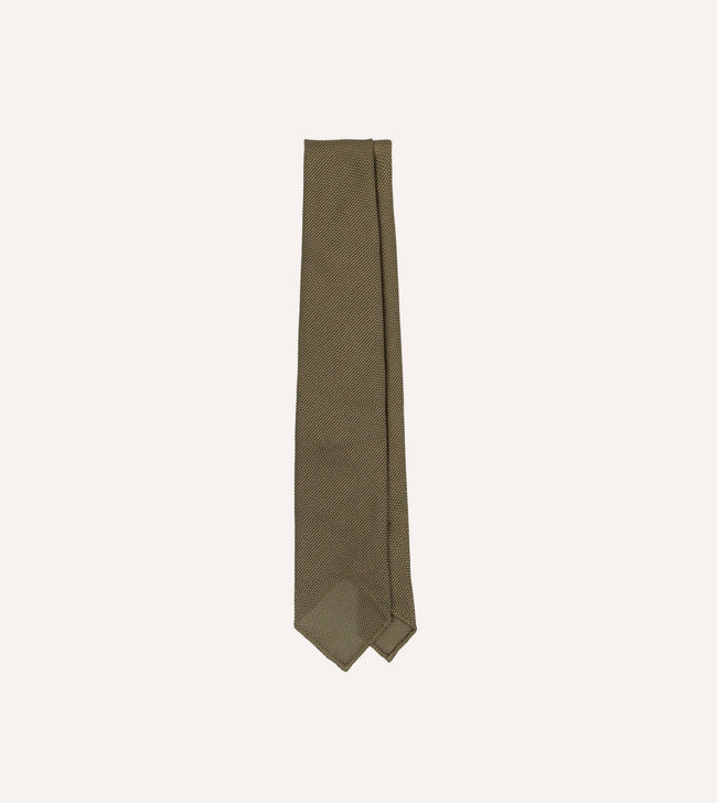 Khaki Green Fine Woven Grenadine Silk Hand Rolled Tie Hover Image
