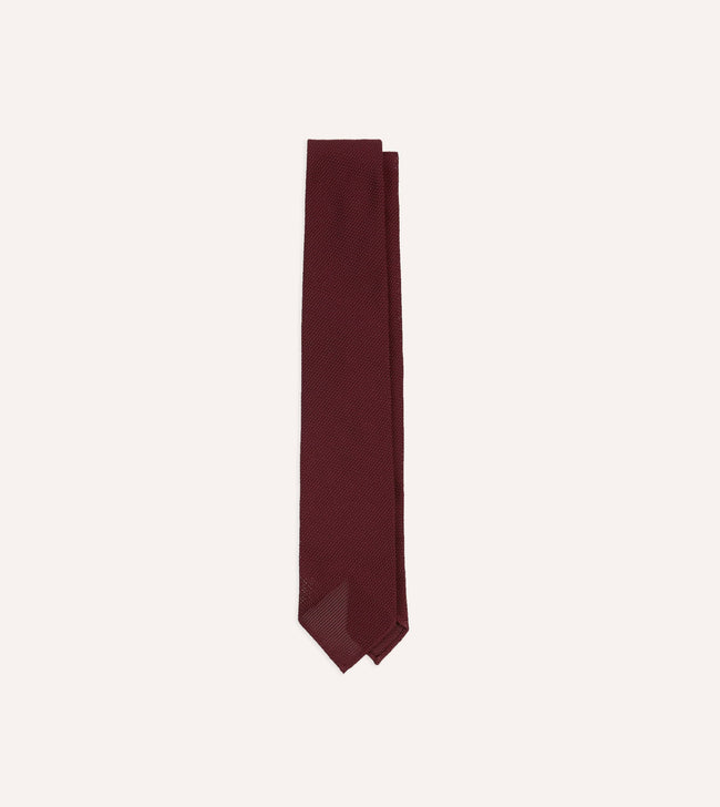 Maroon Fine Woven Grenadine Silk Hand Rolled Tie Hover Image