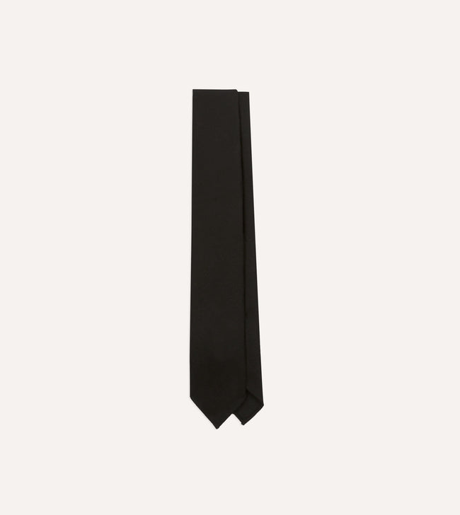 Black Super Fine Merino Wool Self Tipped Tie Hover Image